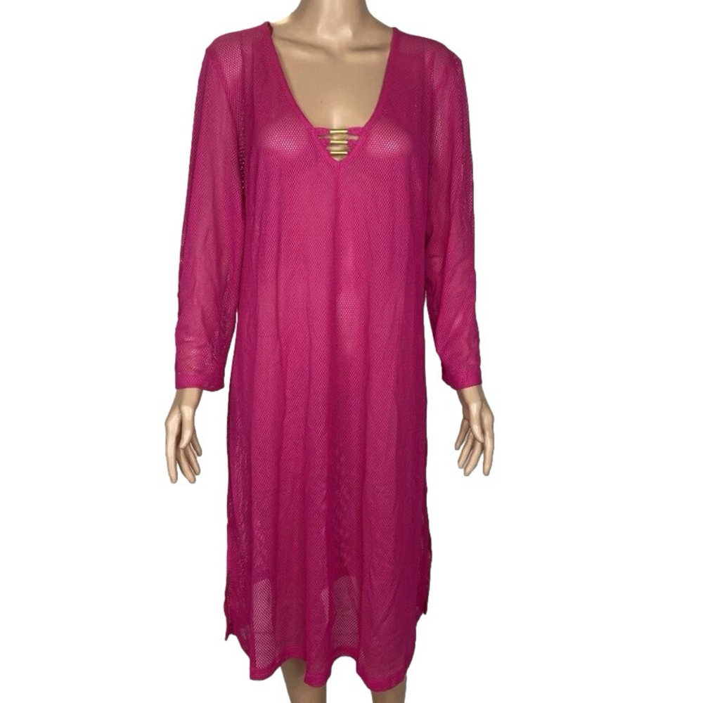 NEW PRIMADONNA Womens Aswan Mesh Swimwear Kaftan Coverup Size XL Dragon Fruit
